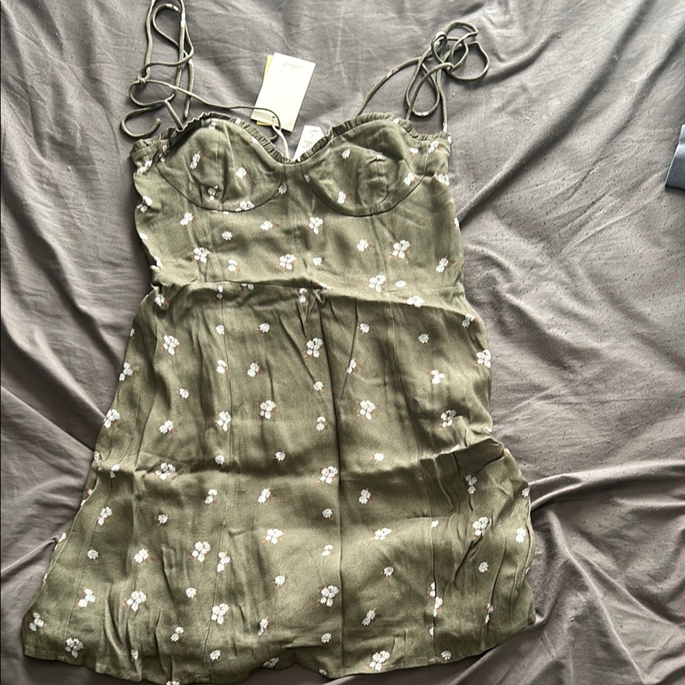 Aritzia Olive Green Floral Dress